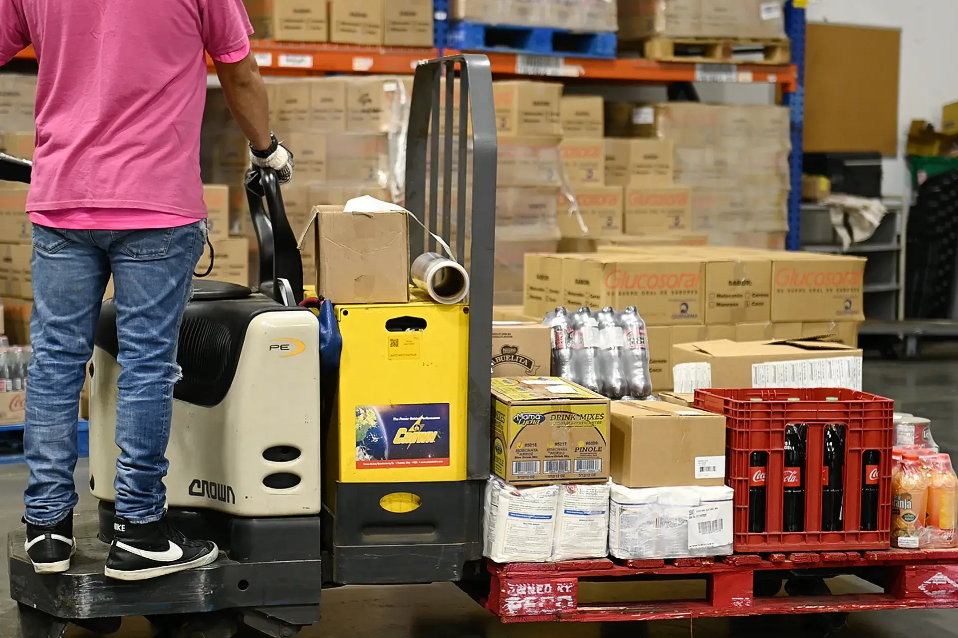Pallet of product on a forklift at KOS Distribution